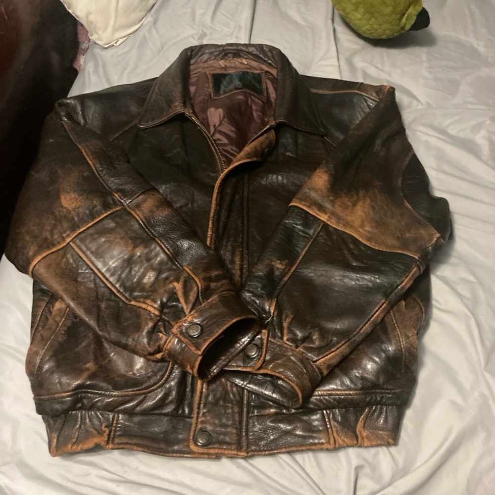 U2 Wear Me Out Distressed Brown Leather Bomber Jacket